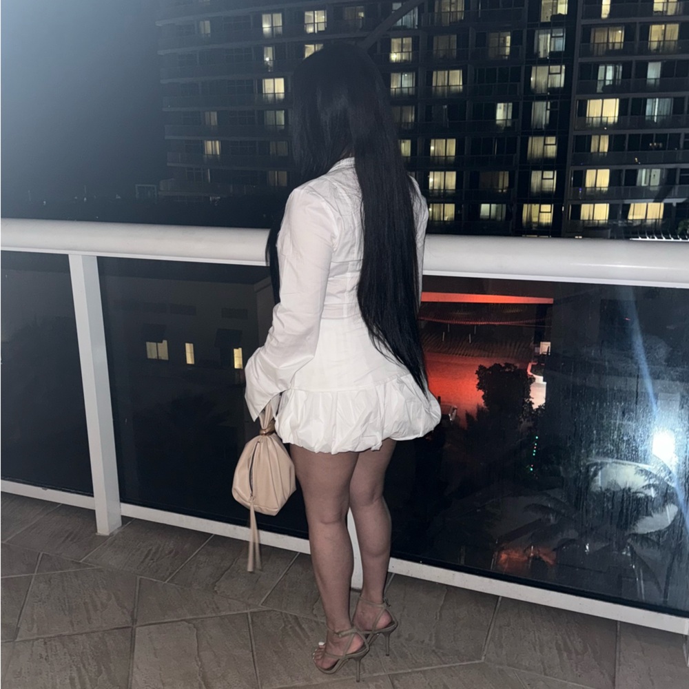 Fashion Nova WhiteLong Sleeve Bubble Skirt Set